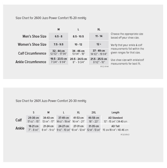 power comfort size chart